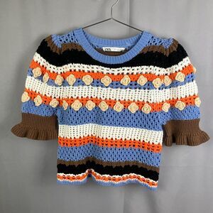 Zara Grannycore Crochet Sweater Size S Floral Boho Cottagecore Twee Festival